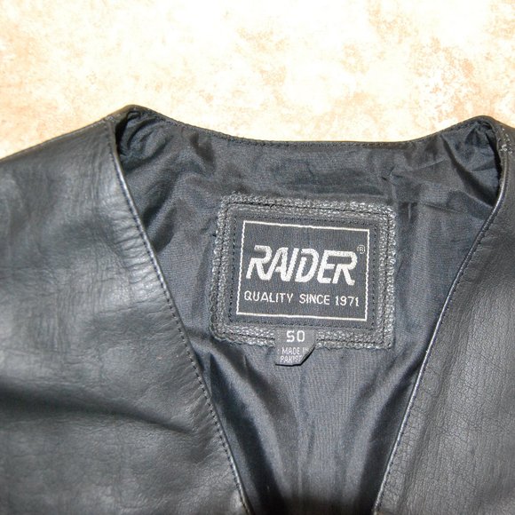 Raider All Black Leather Motorcycle Vest US MEN'S SIZE 50 - Picture 3 of 8